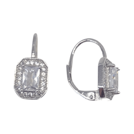 Patent záras négyszögletes forma világú ezüst fülbevaló, cirkónia kövekkel díszítve